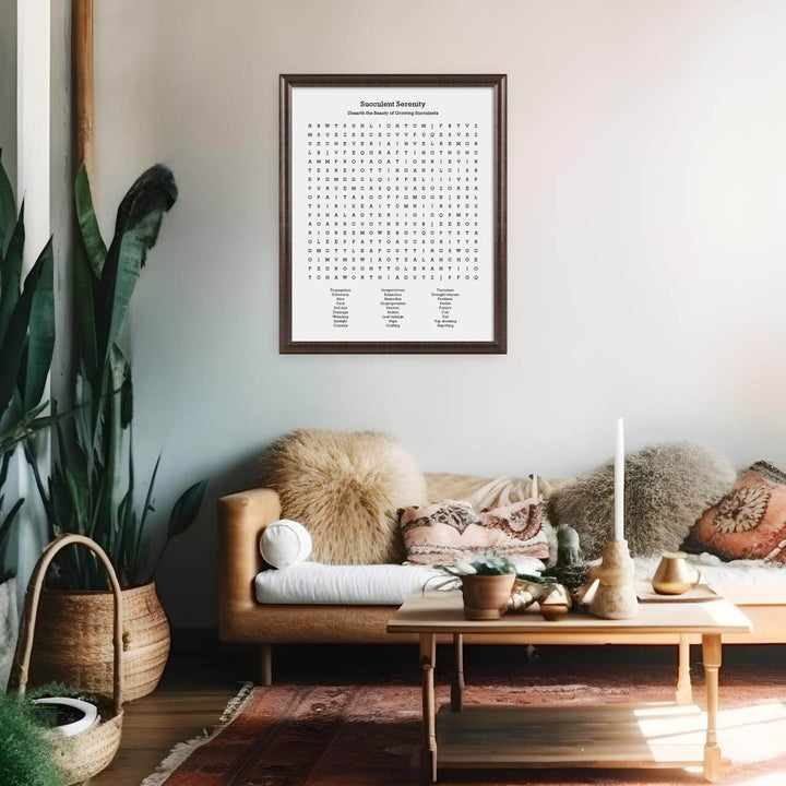Custom Succulent Word Search Art Print, Styled#color-finish_espresso-beveled-frame