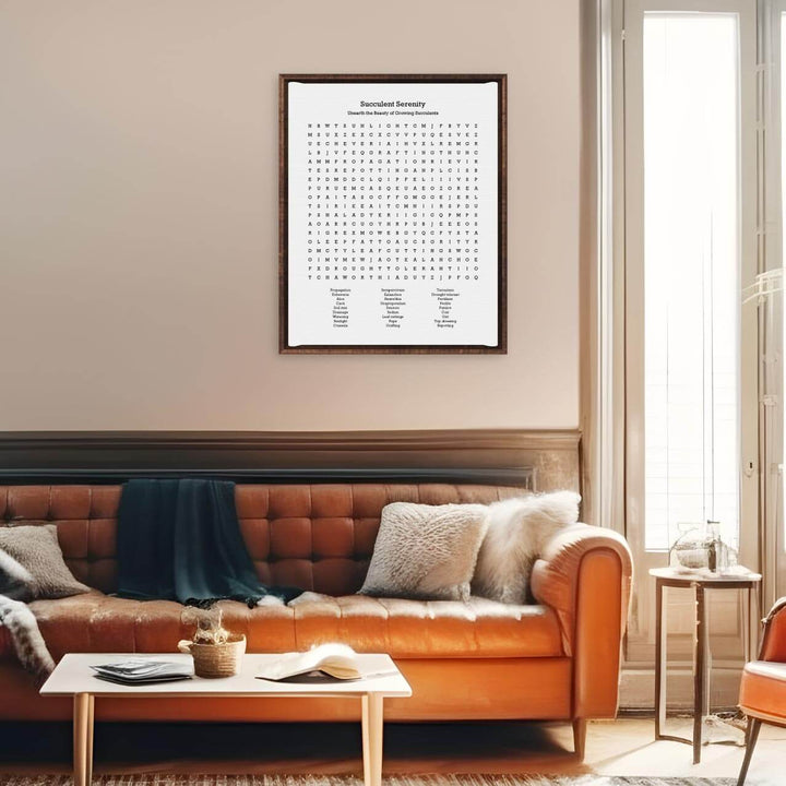 Custom Succulent Word Search Art Print, Styled#color-finish_espresso-floater-frame