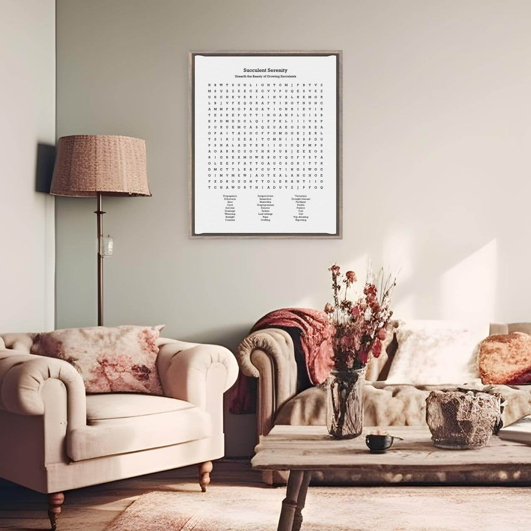 Custom Succulent Word Search Art Print, Styled#color-finish_gray-floater-frame