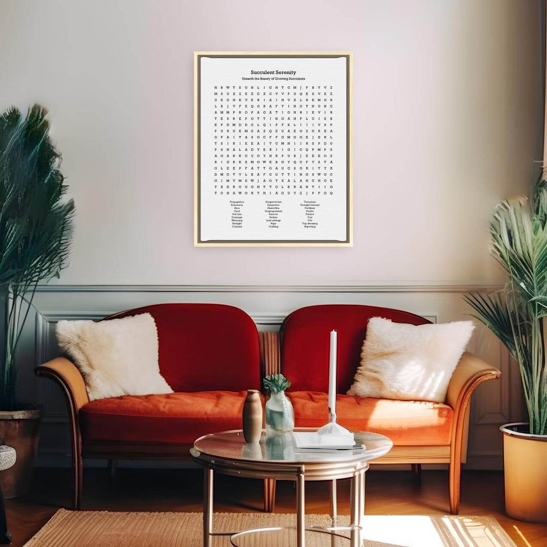 Custom Succulent Word Search Art Print, Styled#color-finish_light-wood-floater-frame