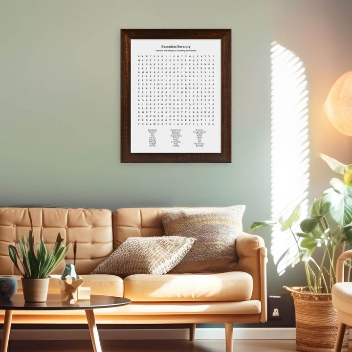 Custom Succulent Word Search Art Print, Styled#color-finish_espresso-wide-frame