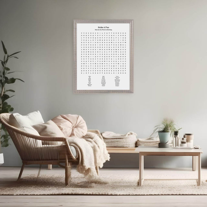Custom Bowling Word Search Art Print, Styled#color-finish_gray-beveled-frame