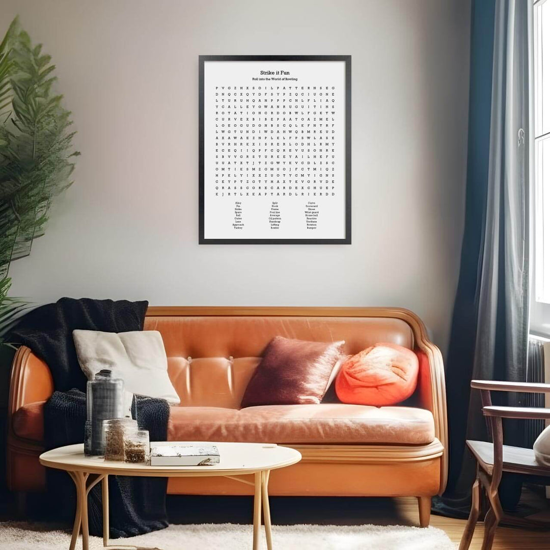 Custom Bowling Word Search Art Print, Styled#color-finish_black-thin-frame