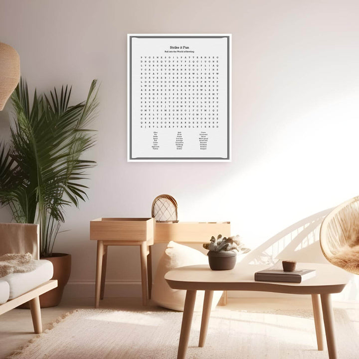 Custom Bowling Word Search Art Print, Styled#color-finish_white-floater-frame