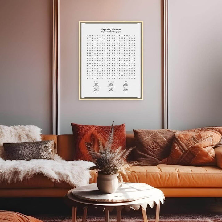 Custom Photography Word Search Art Print, Styled#color-finish_light-wood-floater-frame