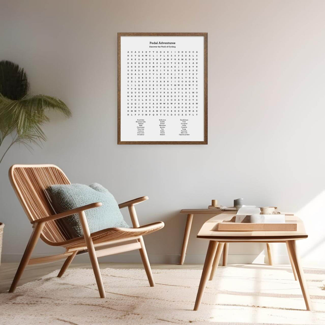 Custom Cycling Word Search Art Print, Styled#color-finish_walnut-thin-frame