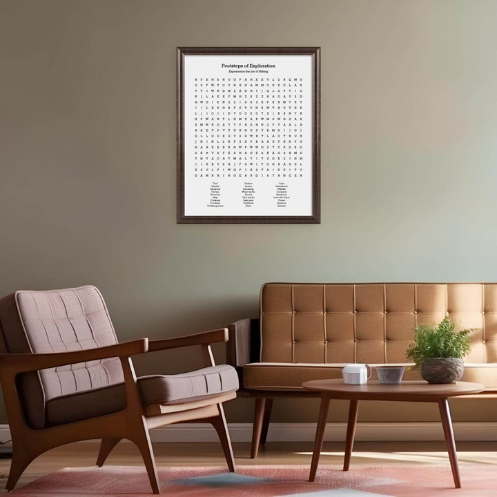 Custom Hiking Word Search Art Print, Styled#color-finish_espresso-beveled-frame