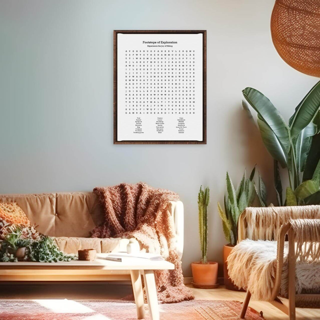 Custom Hiking Word Search Art Print, Styled#color-finish_espresso-floater-frame