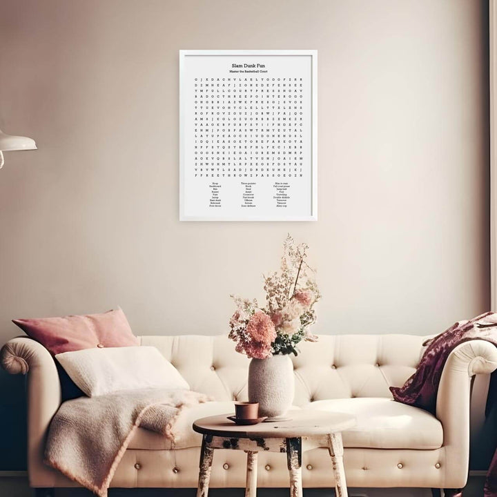 Custom Basketball Word Search Art Print, Styled#color-finish_white-thin-frame