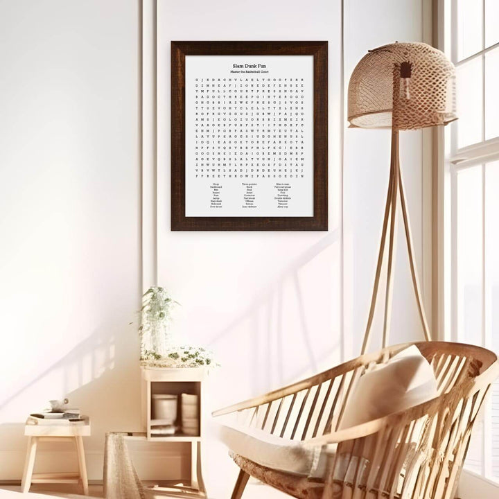 Custom Basketball Word Search Art Print, Styled#color-finish_espresso-wide-frame