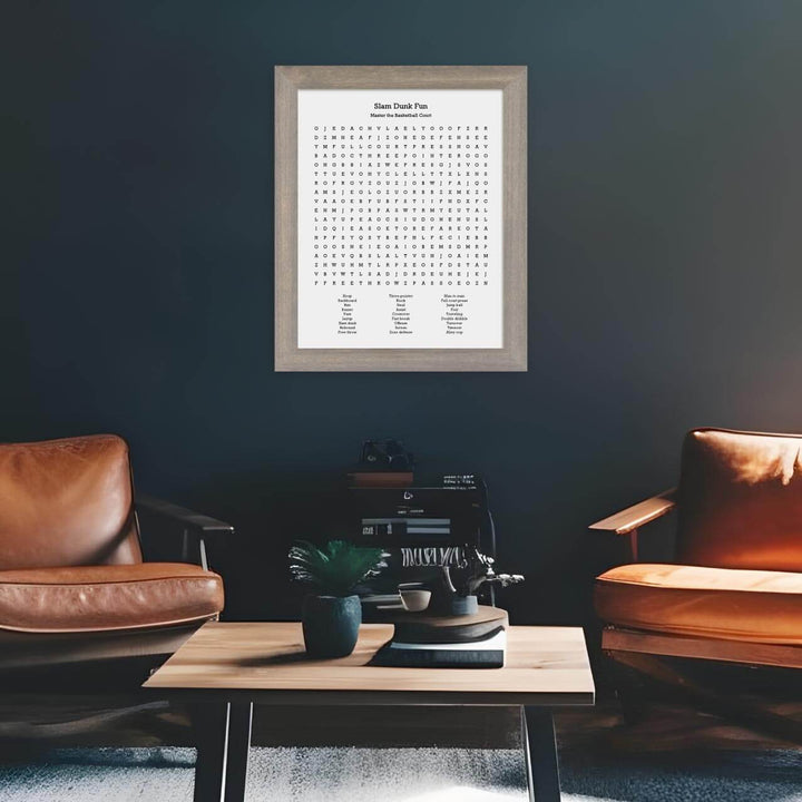 Custom Basketball Word Search Art Print, Styled#color-finish_gray-wide-frame