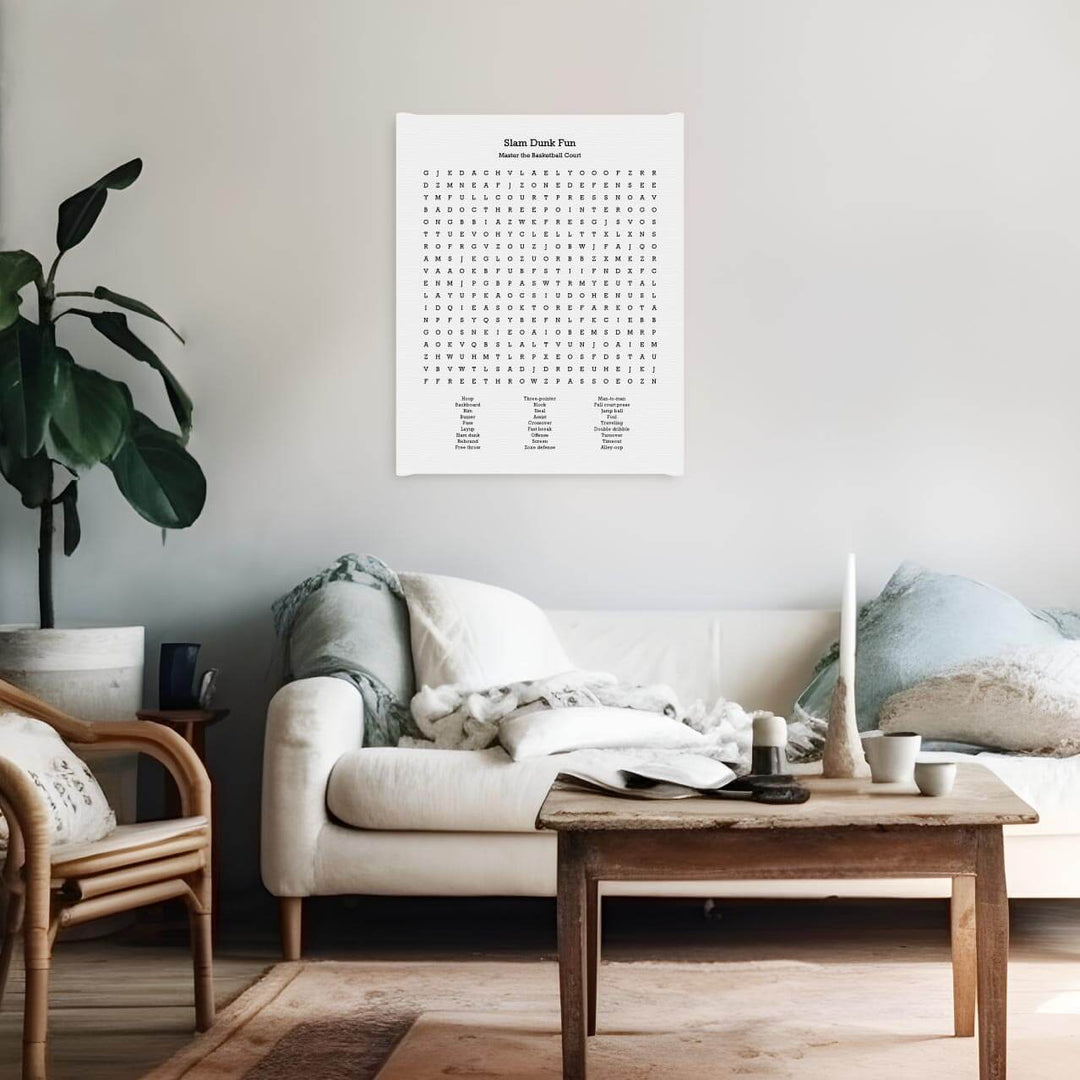Custom Basketball Word Search Art Print, Styled#color-finish_wrapped-canvas