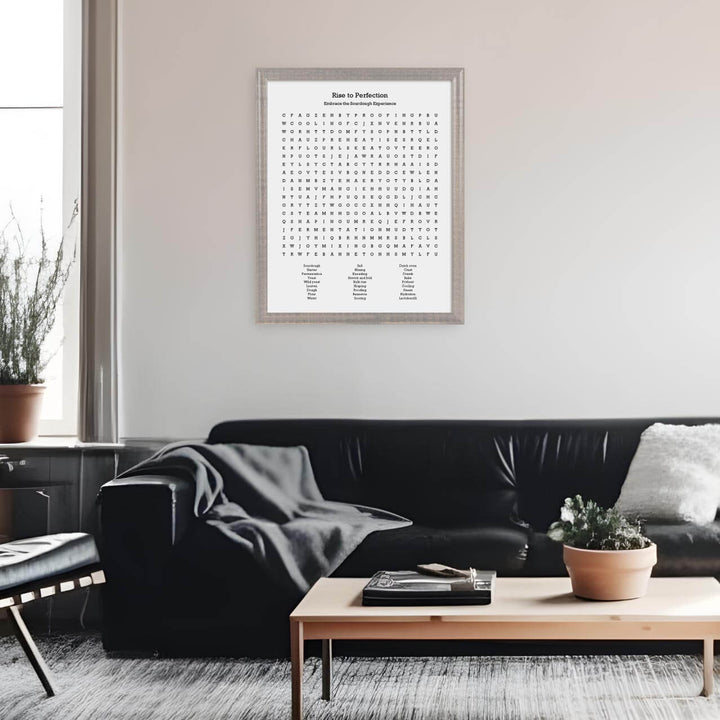 Custom Sourdough Bread Word Search Art Print, Styled#color-finish_gray-beveled-frame