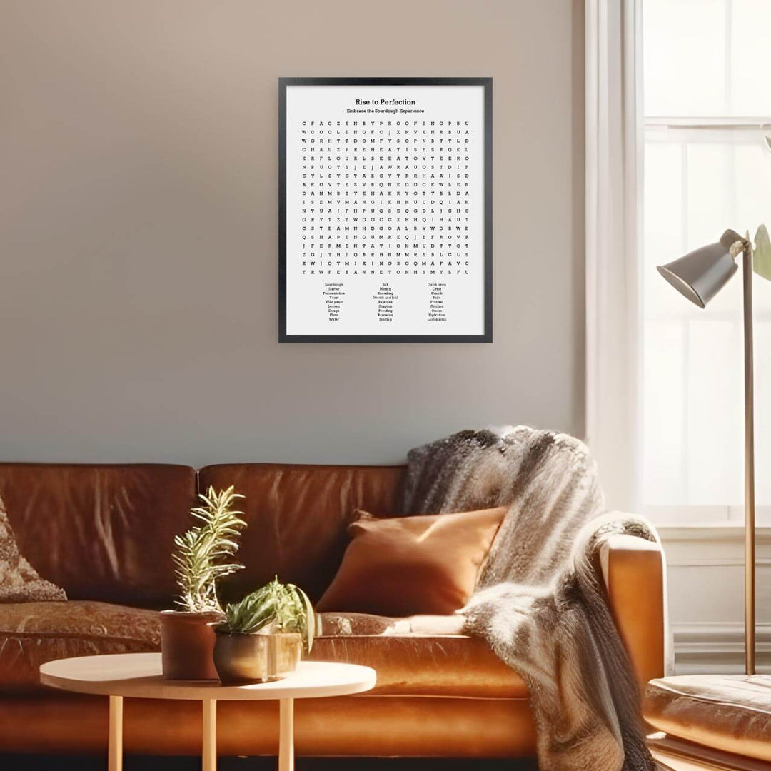 Custom Sourdough Bread Word Search Art Print, Styled#color-finish_black-thin-frame