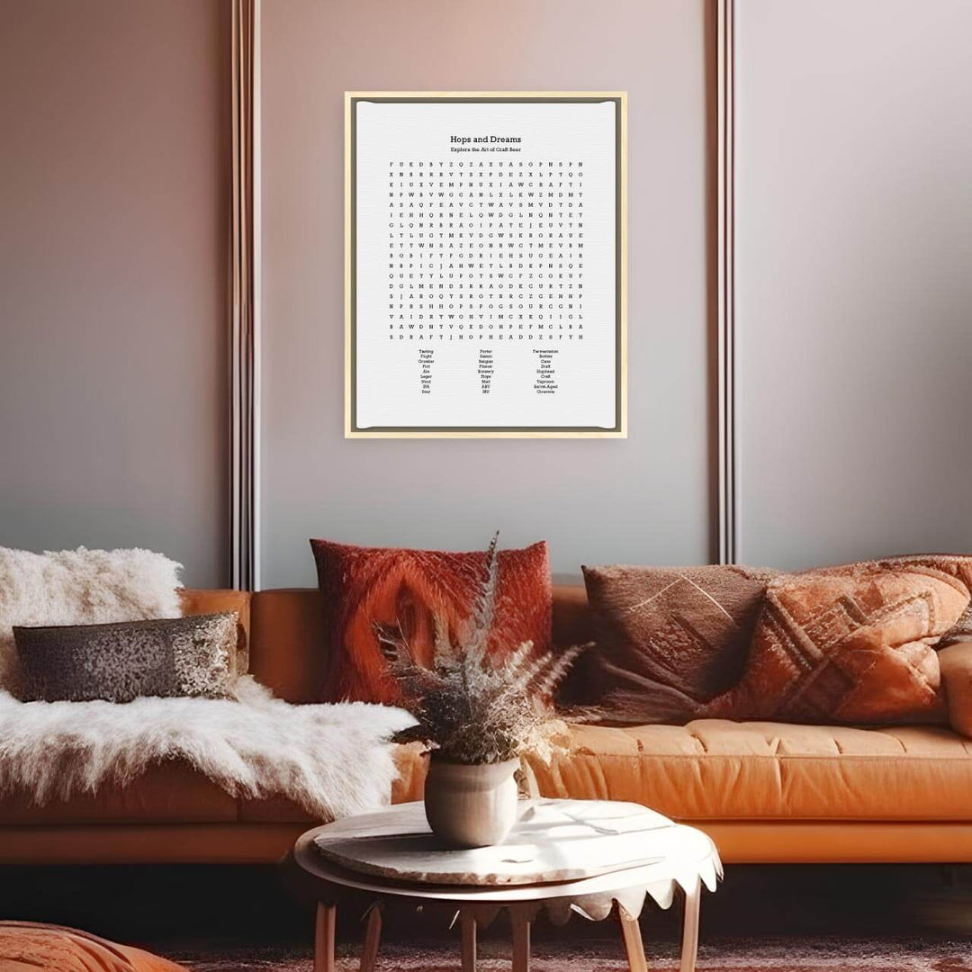 Custom Craft Beer Word Search Art Print, Styled#color-finish_light-wood-floater-frame
