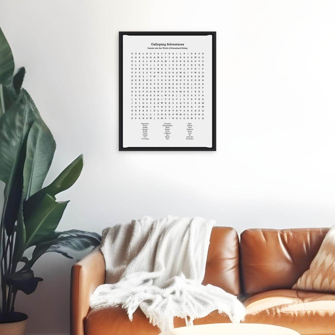 Custom Horseback Riding Word Search Art Print, Styled#color-finish_black-floater-frame