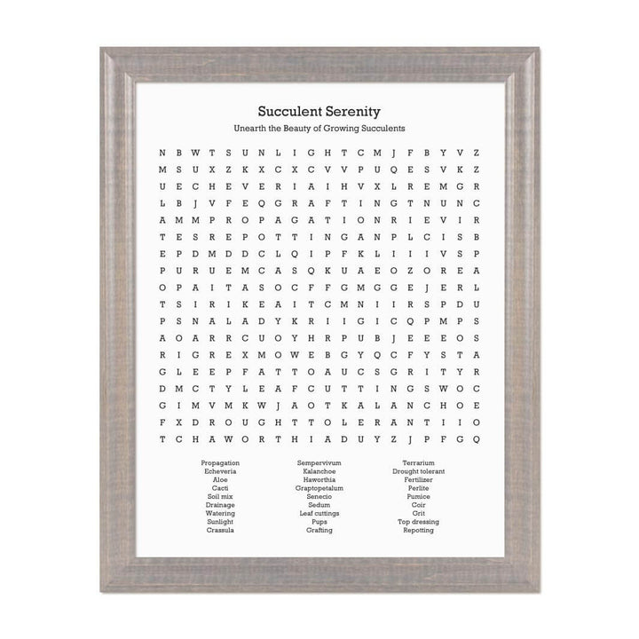 Custom Succulent Word Search Art Print#color-finish_gray-beveled-frame