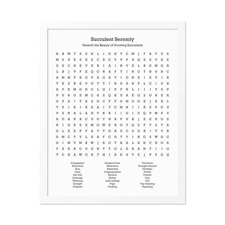 Custom Succulent Word Search Art Print#color-finish_white-thin-frame