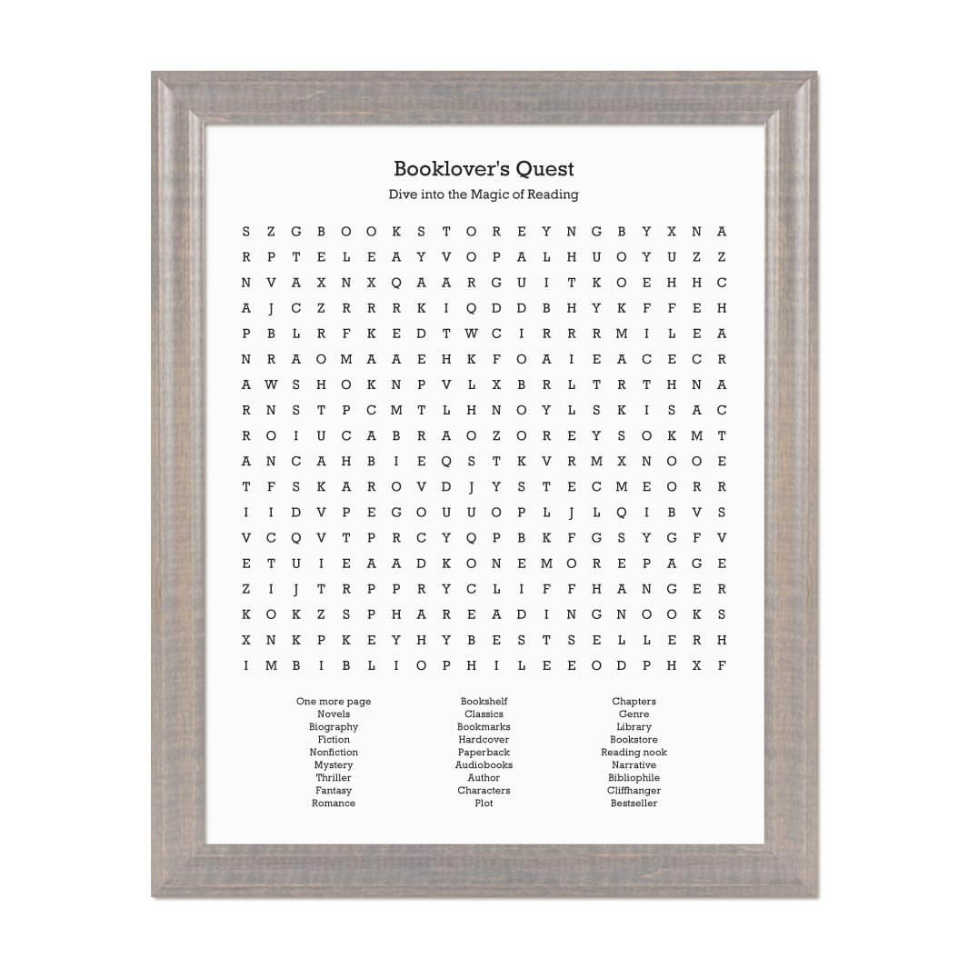 Custom Book Worm Word Search Art Print#color-finish_gray-beveled-frame