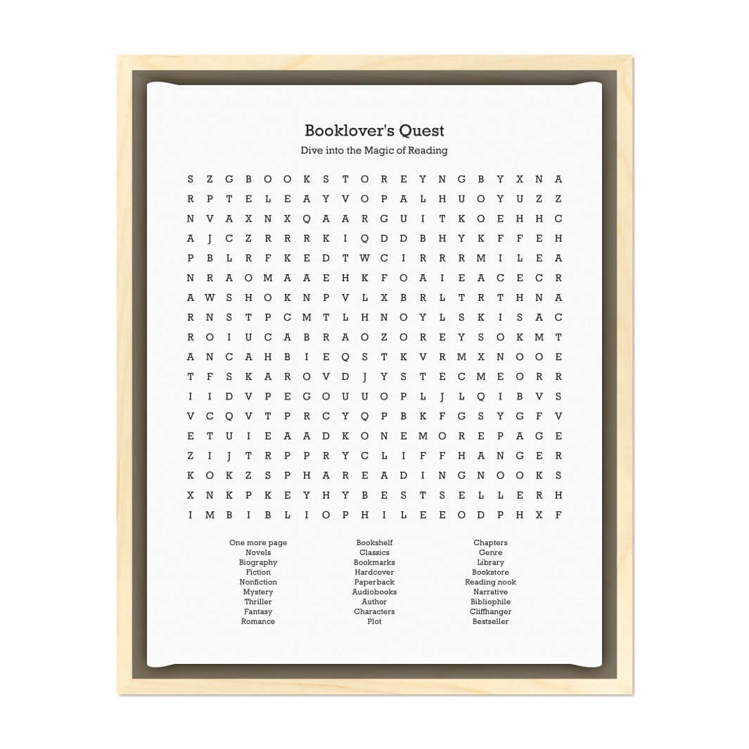 Custom Book Worm Word Search Art Print#color-finish_light-wood-floater-frame