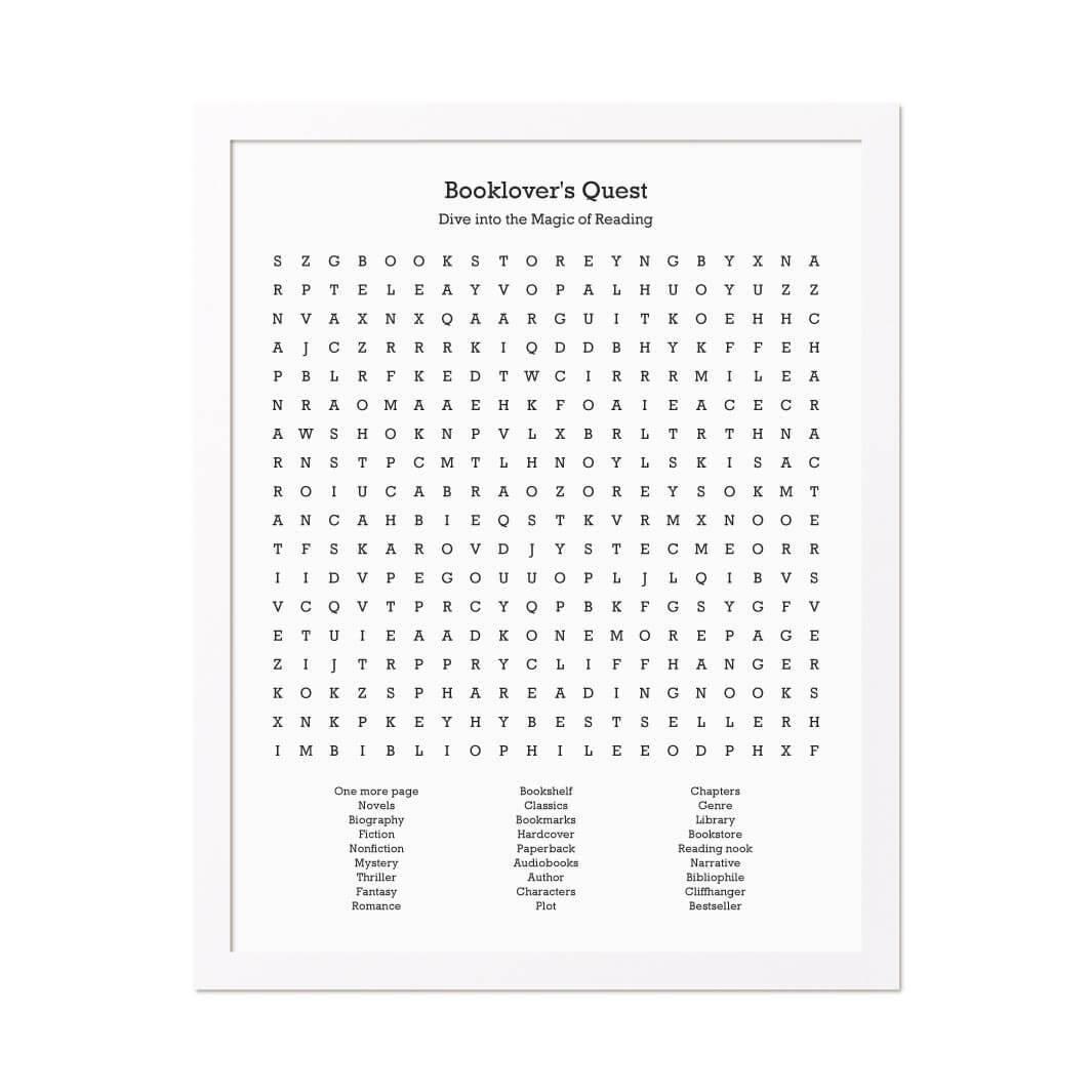 Custom Book Worm Word Search Art Print#color-finish_white-thin-frame