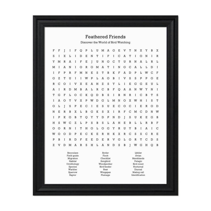 Custom Birding Word Search Art Print#color-finish_black-beveled-frame