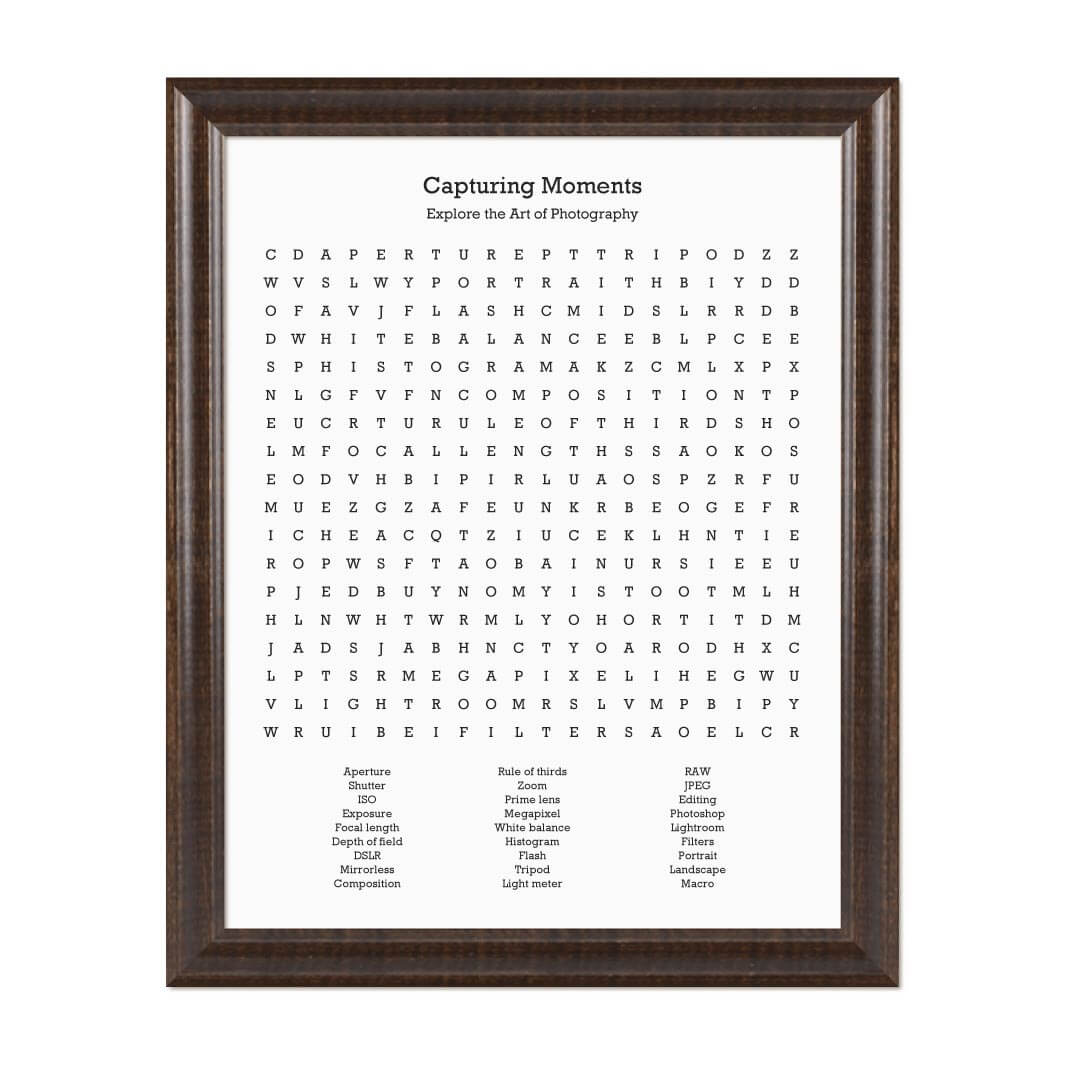 Custom Photography Word Search Art Print#color-finish_espresso-beveled-frame