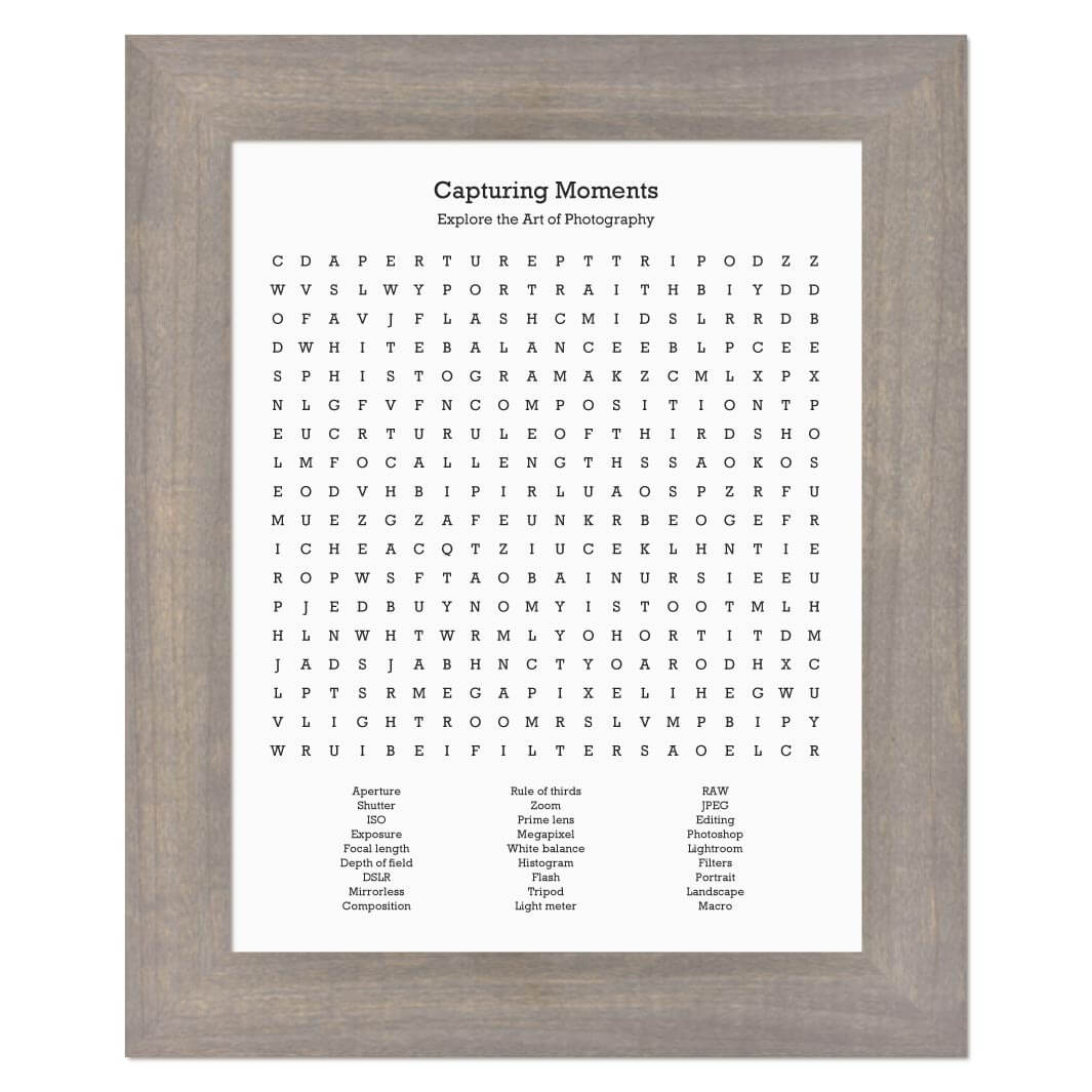 Custom Photography Word Search Art Print#color-finish_gray-wide-frame