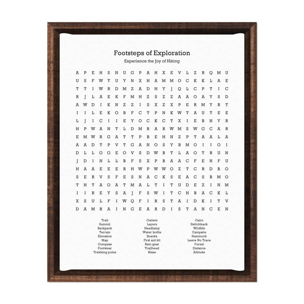 Custom Hiking Word Search Art Print#color-finish_espresso-floater-frame