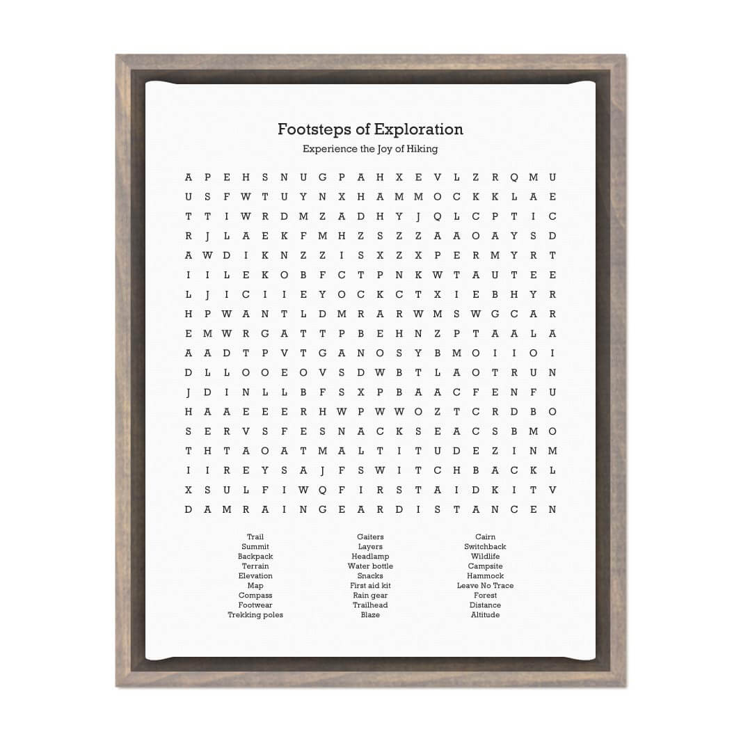 Custom Hiking Word Search Art Print#color-finish_gray-floater-frame