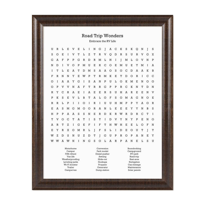 Custom RV Travel Word Search Art Print#color-finish_espresso-beveled-frame