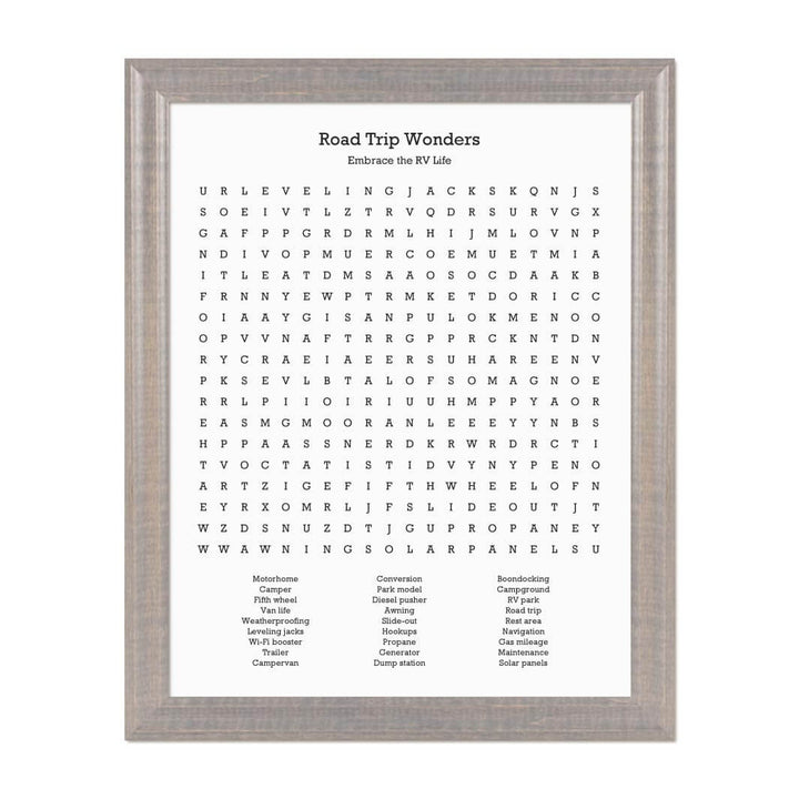 Custom RV Travel Word Search Art Print#color-finish_gray-beveled-frame