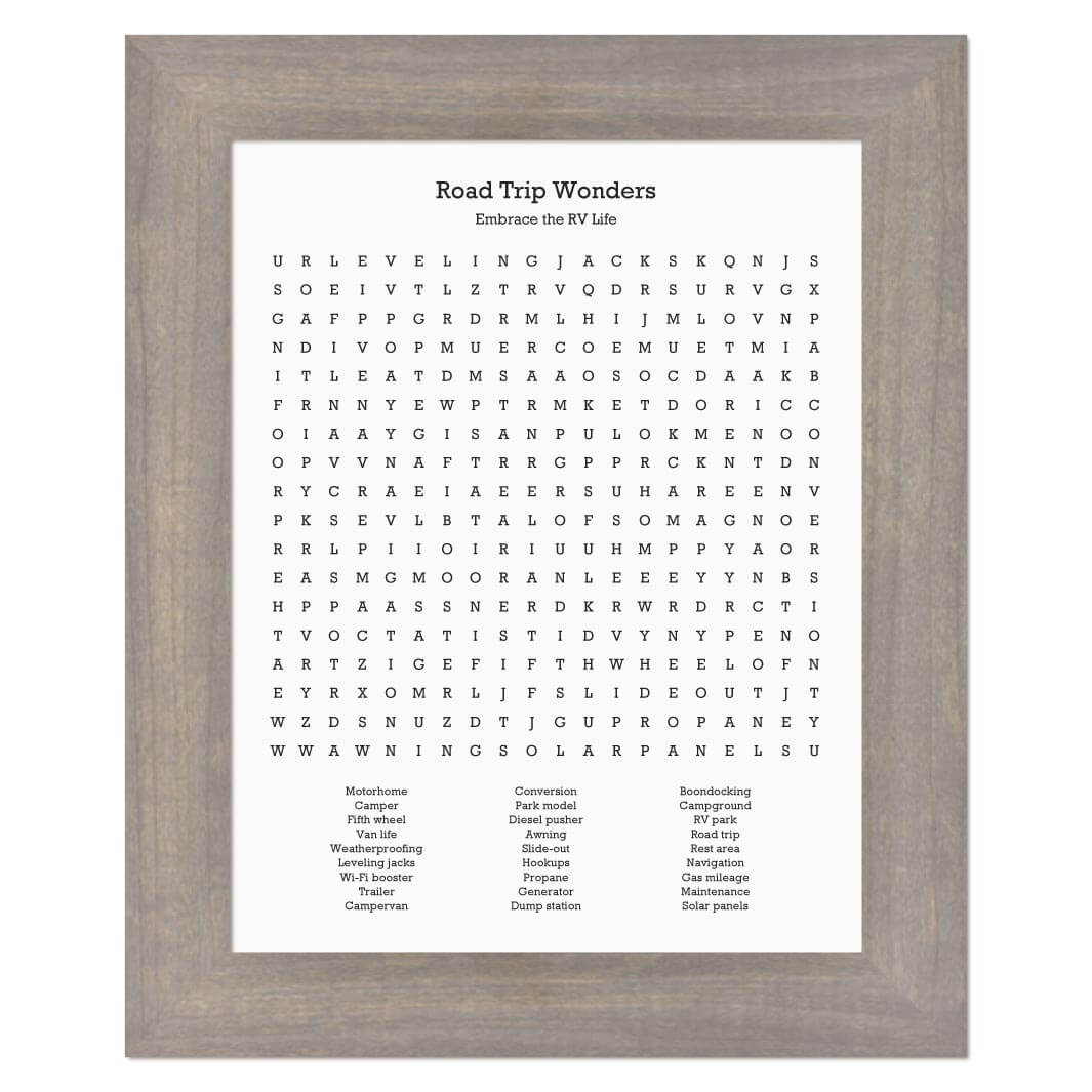 Custom RV Travel Word Search Art Print#color-finish_gray-wide-frame