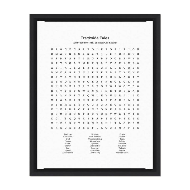 Custom Stock Car Racing Word Search Art Print#color-finish_black-floater-frame