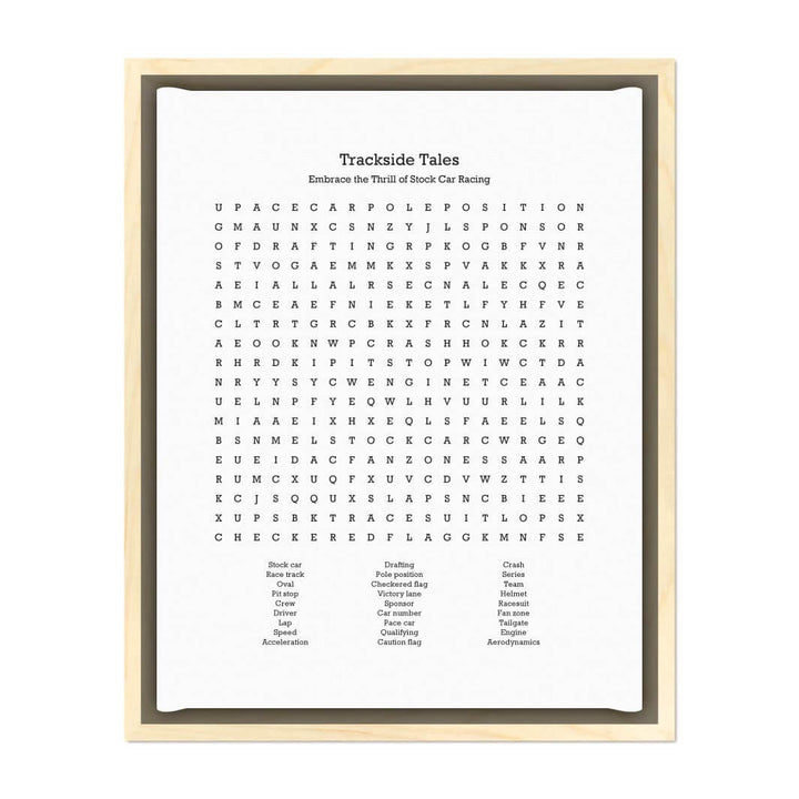 Custom Stock Car Racing Word Search Art Print#color-finish_light-wood-floater-frame