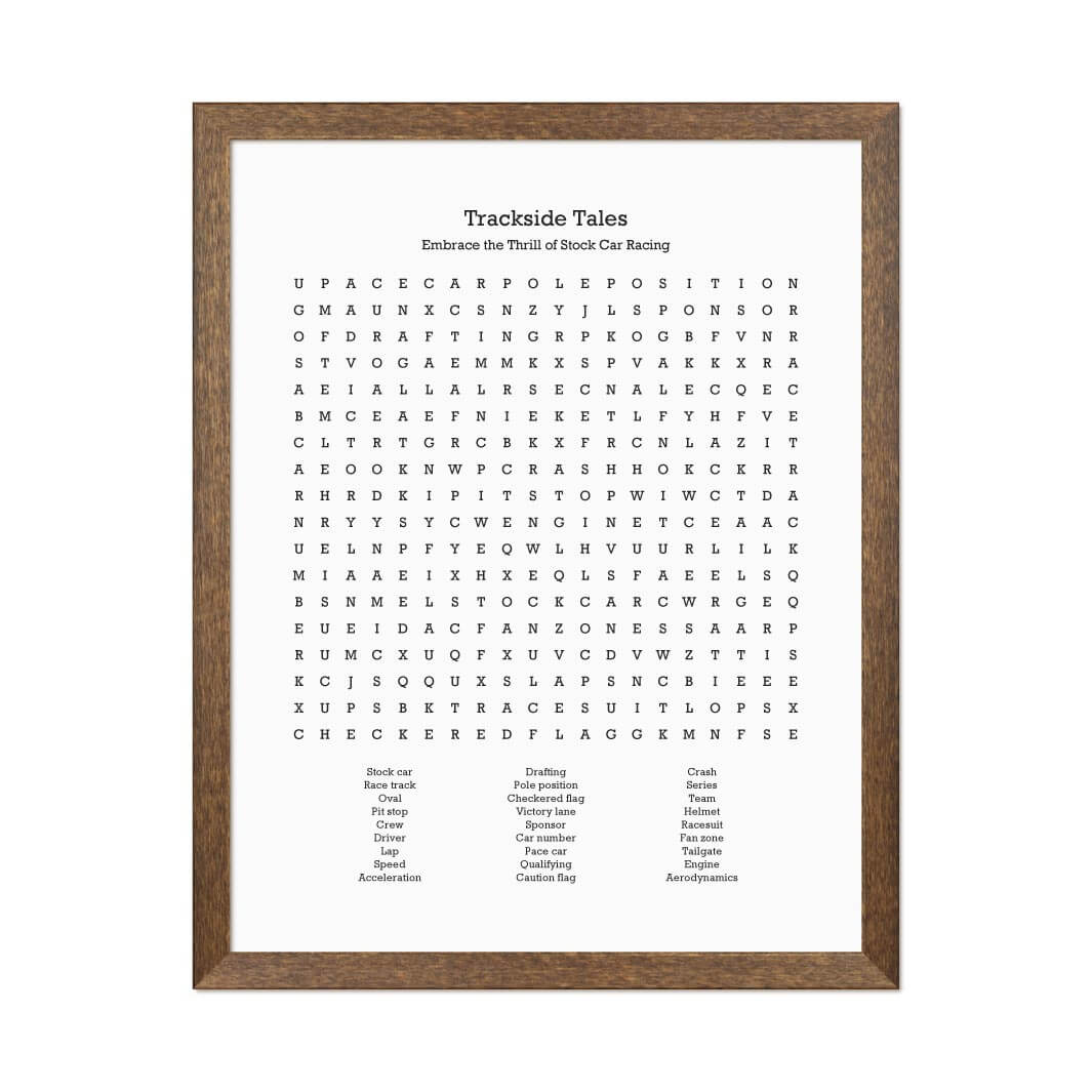 Custom Stock Car Racing Word Search Art Print#color-finish_walnut-thin-frame