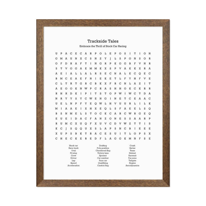 Custom Stock Car Racing Word Search Art Print#color-finish_walnut-thin-frame