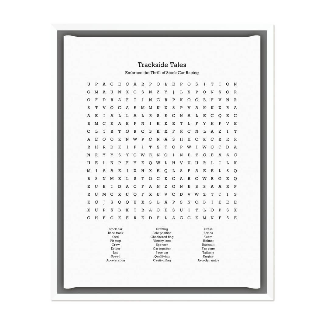 Custom Stock Car Racing Word Search Art Print#color-finish_white-floater-frame