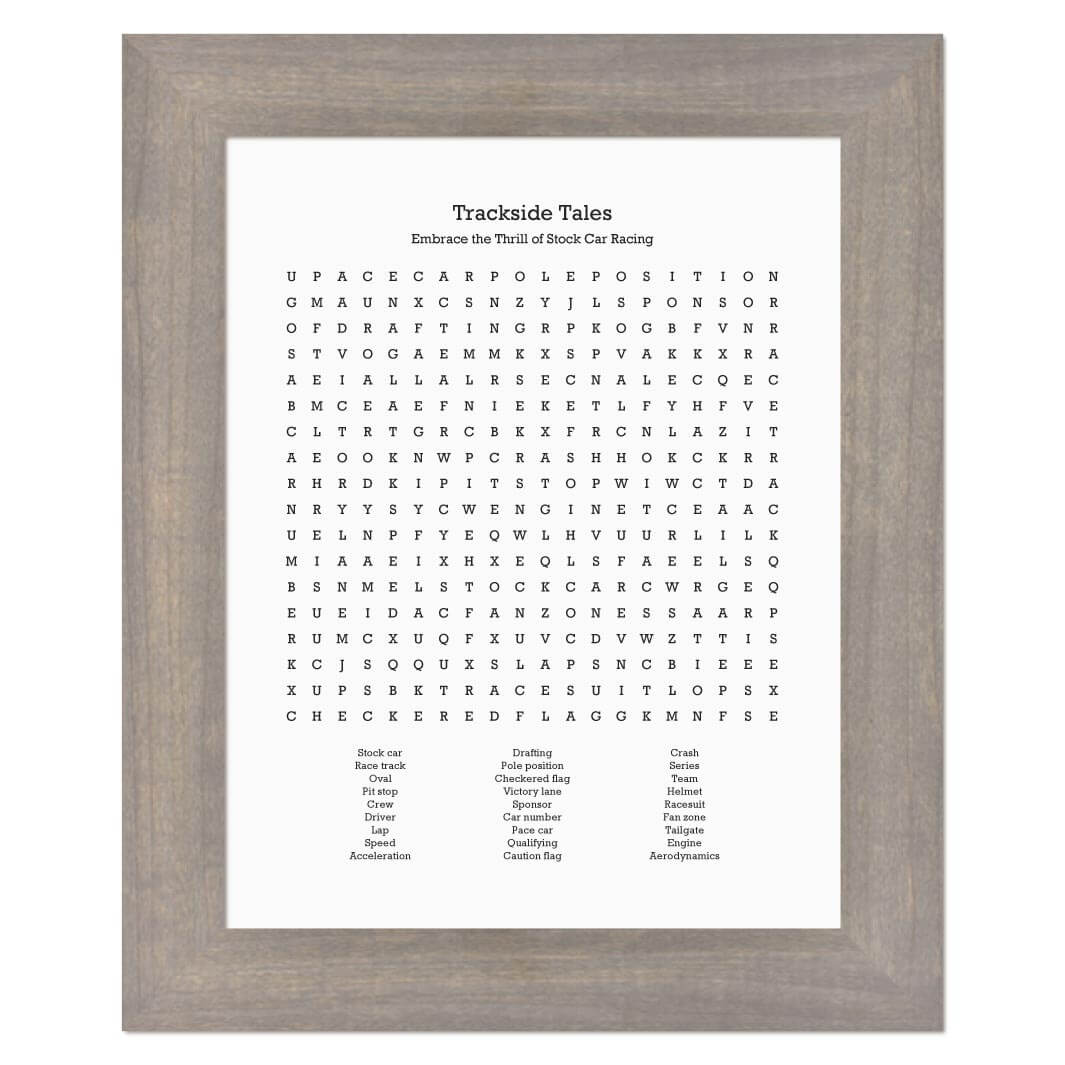 Custom Stock Car Racing Word Search Art Print#color-finish_gray-wide-frame