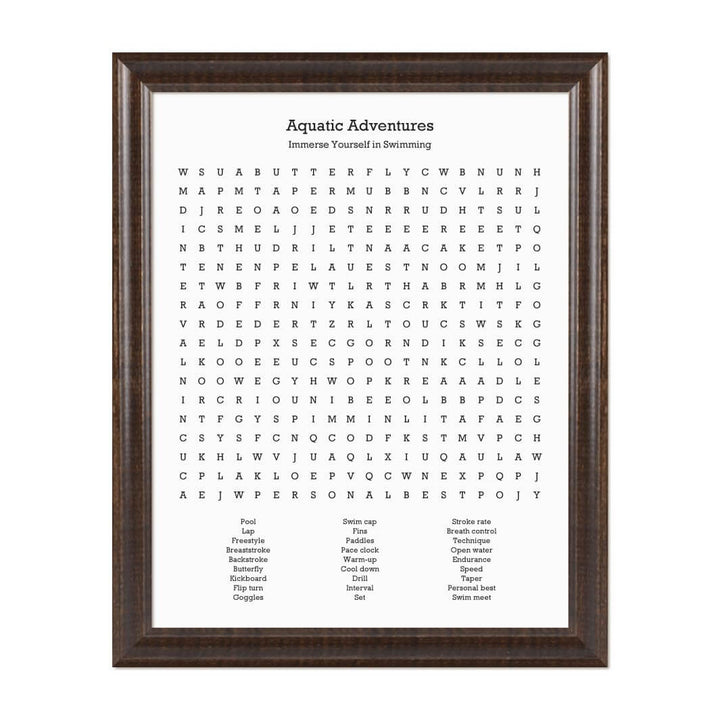 Custom Swimming Word Search Art Print#color-finish_espresso-beveled-frame