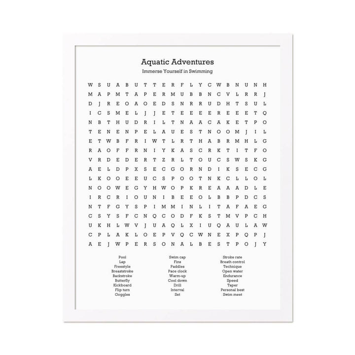 Custom Swimming Word Search Art Print#color-finish_white-thin-frame