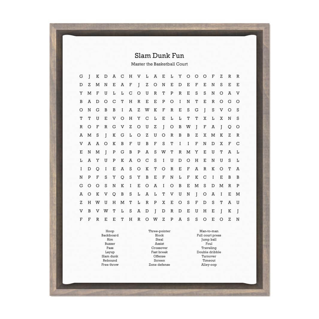 Custom Basketball Word Search Art Print#color-finish_gray-floater-frame