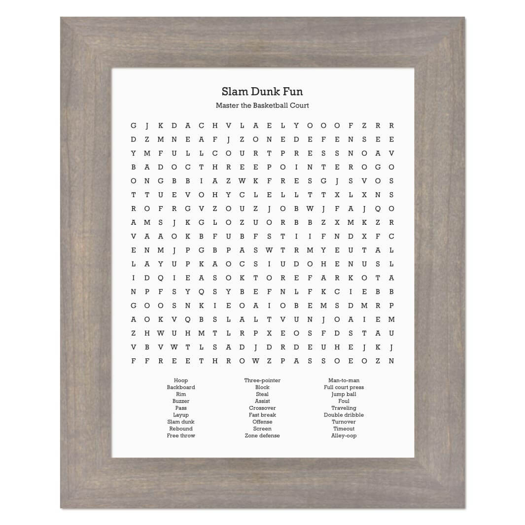 Custom Basketball Word Search Art Print#color-finish_gray-wide-frame