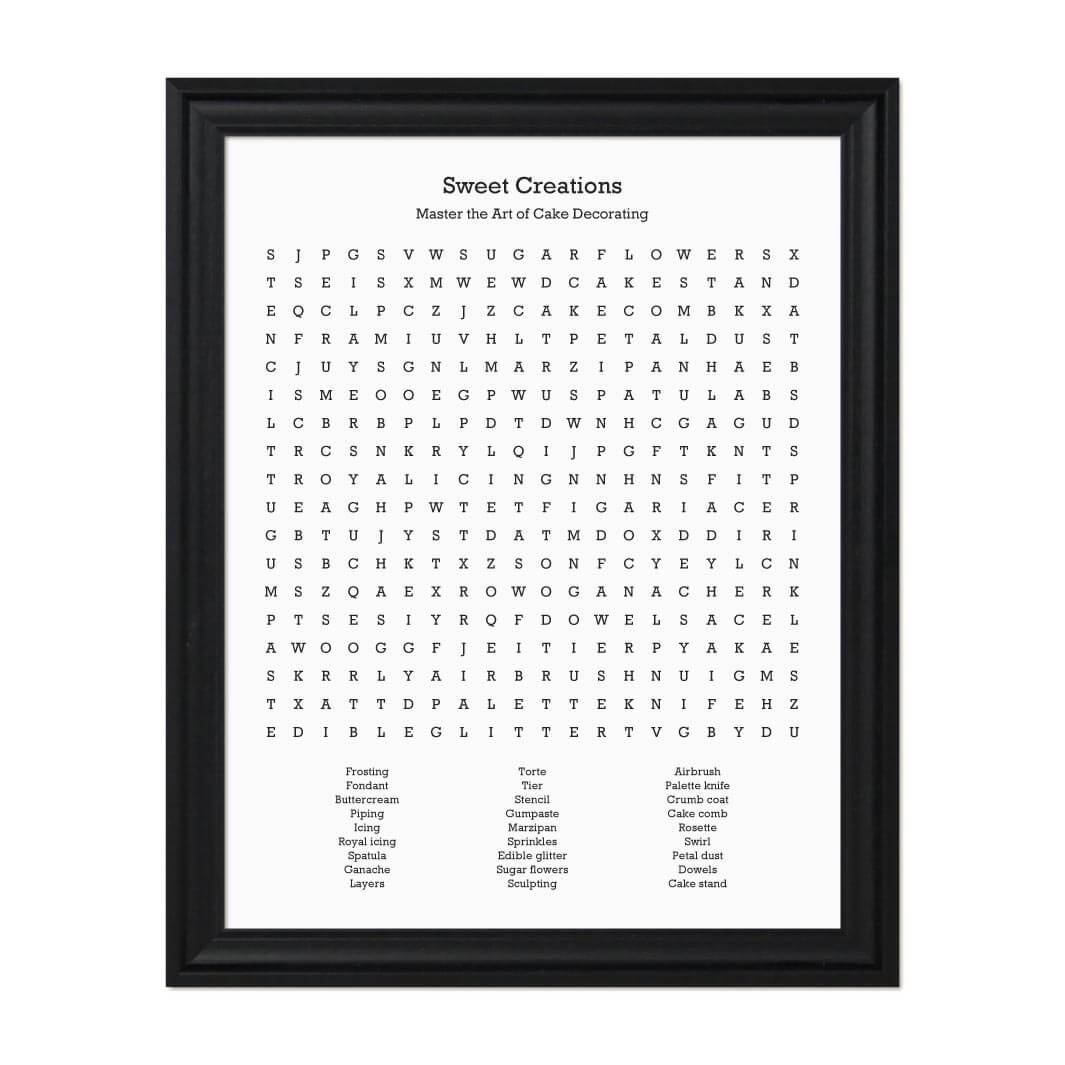 Custom Cake Decorating Word Search Art Print#color-finish_black-beveled-frame