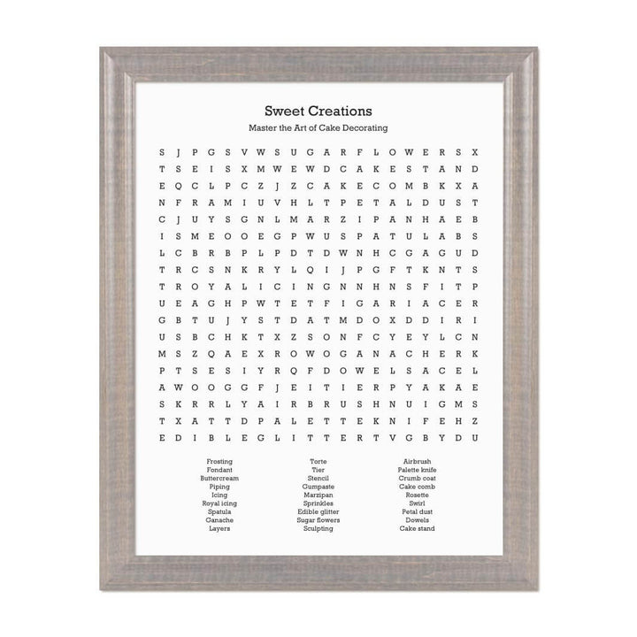Custom Cake Decorating Word Search Art Print#color-finish_gray-beveled-frame