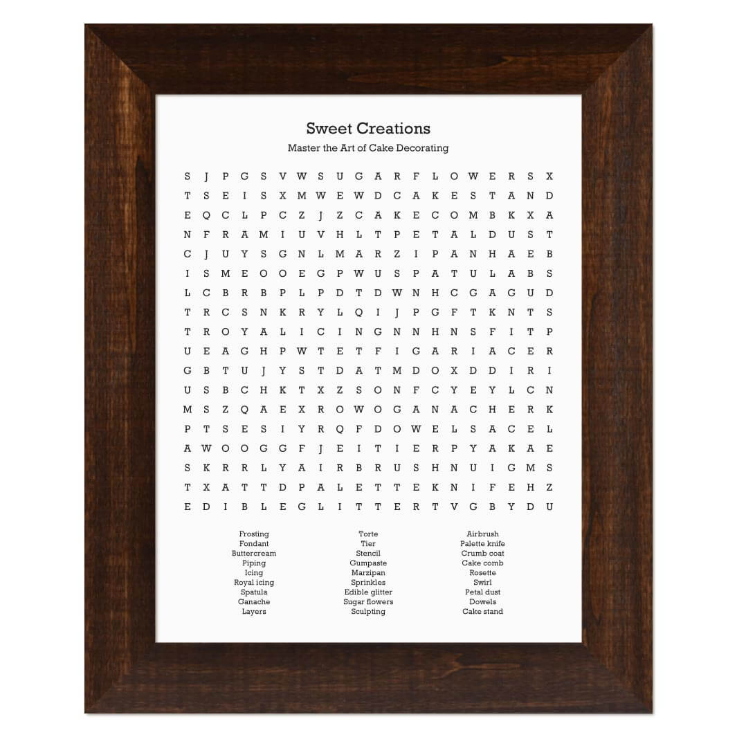 Custom Cake Decorating Word Search Art Print#color-finish_espresso-wide-frame