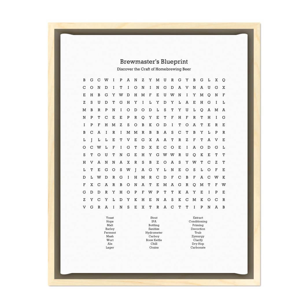 Custom Homebrewing Word Search Art Print#color-finish_light-wood-floater-frame
