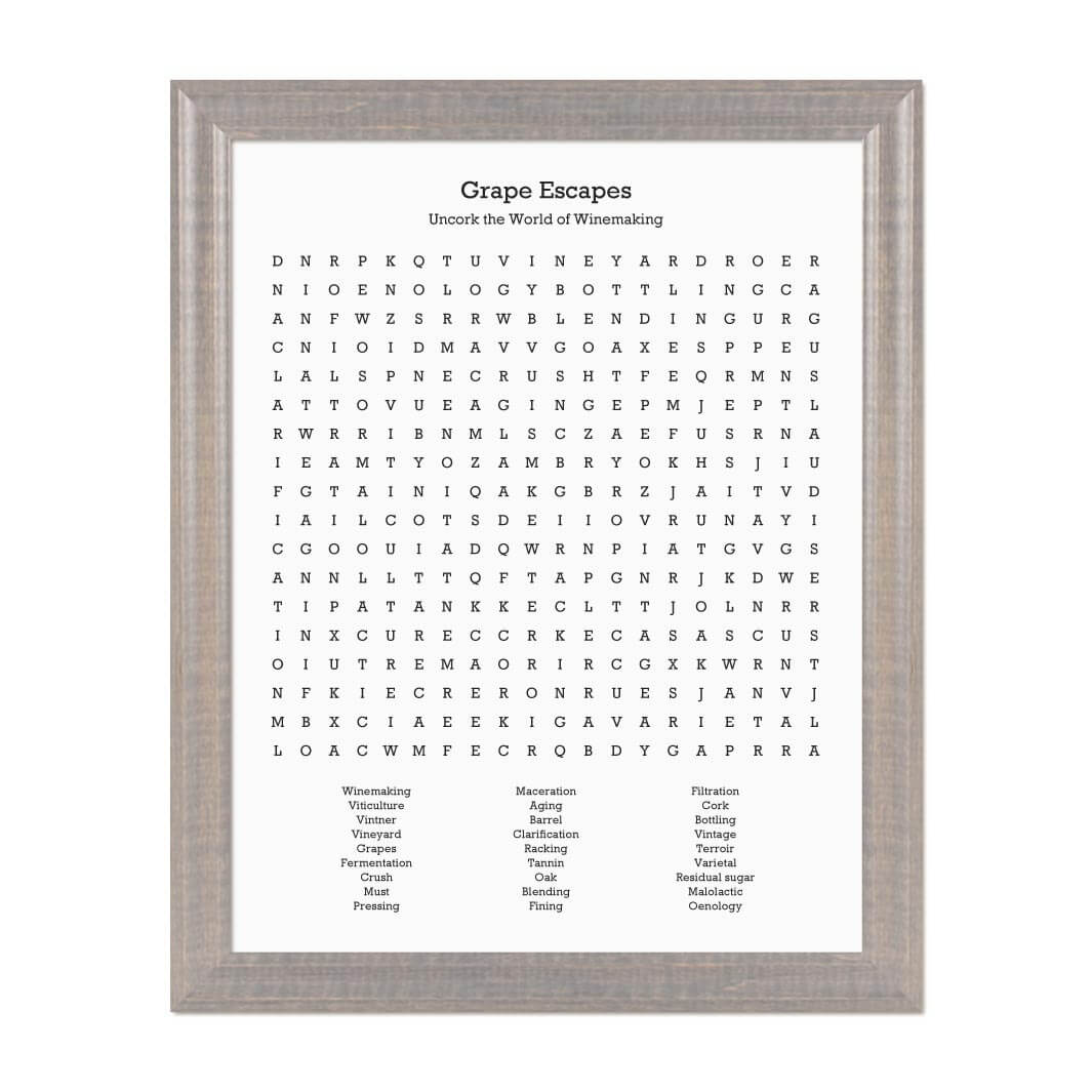 Custom Winemaking Word Search Art Print#color-finish_gray-beveled-frame