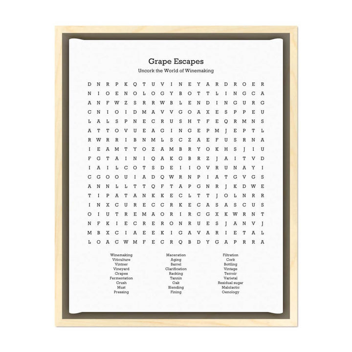 Custom Winemaking Word Search Art Print#color-finish_light-wood-floater-frame