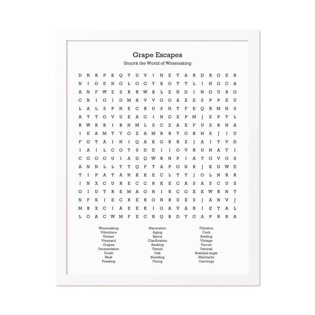 Custom Winemaking Word Search Art Print#color-finish_white-thin-frame